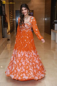 Telugu Actress Sreeleela in a orange salwar dress at a movie function