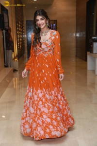 Telugu Actress Sreeleela in a orange salwar dress at a movie function