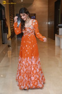 Telugu Actress Sreeleela in a orange salwar dress at a movie function