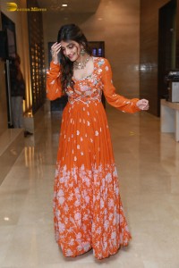 Telugu Actress Sreeleela in a orange salwar dress at a movie function
