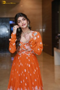 Telugu Actress Sreeleela in a orange salwar dress at a movie function