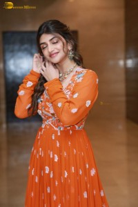 Telugu Actress Sreeleela in a orange salwar dress at a movie function