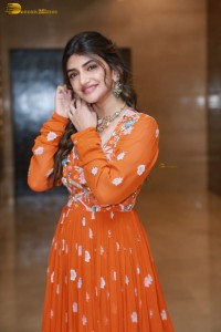 Telugu Actress Sreeleela in a orange salwar dress at a movie function