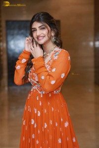 Telugu Actress Sreeleela in a orange salwar dress at a movie function