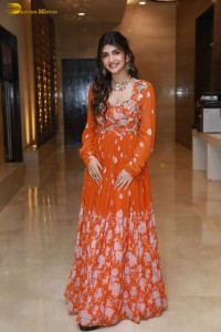 Telugu Actress Sreeleela in a orange salwar dress at a movie function