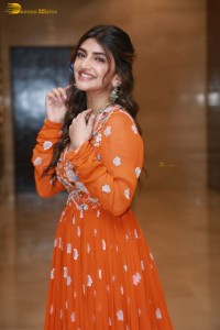 Telugu Actress Sreeleela in a orange salwar dress at a movie function