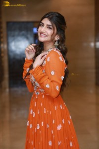 Telugu Actress Sreeleela in a orange salwar dress at a movie function