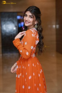 Telugu Actress Sreeleela in a orange salwar dress at a movie function