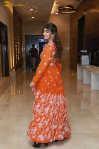 Telugu Actress Sreeleela in a orange salwar dress at a movie function
