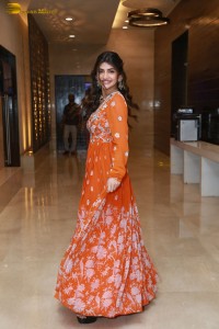 Telugu Actress Sreeleela in a orange salwar dress at a movie function