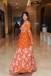 Telugu Actress Sreeleela in a orange salwar dress at a movie function
