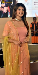 Tollywood actress sreeleela in a pink salwar dress at an event