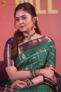 telugu anchor and actress sreemukhi gorgeous in a green saree