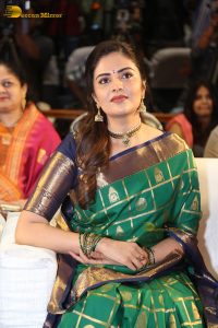telugu anchor and actress sreemukhi gorgeous in a green saree