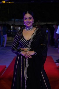 actress sreemukhi beautiful in a black lehenga choli at an event