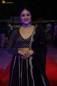 actress sreemukhi beautiful in a black lehenga choli at an event