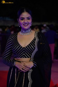 actress sreemukhi beautiful in a black lehenga choli at an event