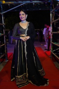 actress sreemukhi beautiful in a black lehenga choli at an event
