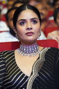 actress sreemukhi beautiful in a black lehenga choli at an event