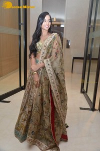 Actress Srinidhi Shetty in a gold color Lehenga Choli while attending the Pre-release function of the movie KGF Chapter 2