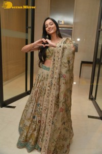 Actress Srinidhi Shetty in a gold color Lehenga Choli while attending the Pre-release function of the movie KGF Chapter 2
