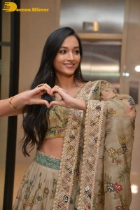 Actress Srinidhi Shetty in a gold color Lehenga Choli while attending the Pre-release function of the movie KGF Chapter 2