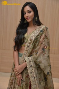 Actress Srinidhi Shetty in a gold color Lehenga Choli while attending the Pre-release function of the movie KGF Chapter 2
