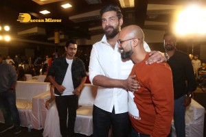 Varsha Bollamma, Indraja and Raj Tarun attend the Pre-Release function of the movie Stand Up Rahul