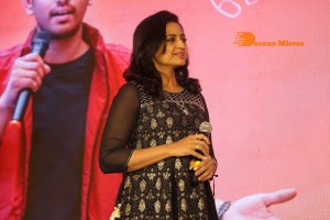 Varsha Bollamma, Indraja and Raj Tarun attend the Pre-Release function of the movie Stand Up Rahul