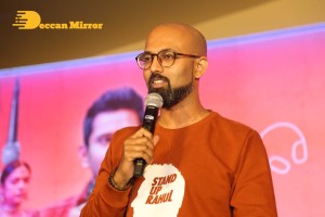 Varsha Bollamma, Indraja and Raj Tarun attend the Pre-Release function of the movie Stand Up Rahul