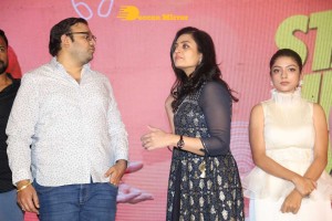 Varsha Bollamma, Indraja and Raj Tarun attend the Pre-Release function of the movie Stand Up Rahul