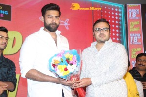 Varsha Bollamma, Indraja and Raj Tarun attend the Pre-Release function of the movie Stand Up Rahul