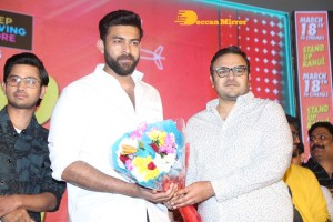 Varsha Bollamma, Indraja and Raj Tarun attend the Pre-Release function of the movie Stand Up Rahul