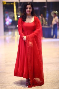 Telugu Actress Sunaina in a red salwar dress