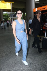 Sunny Leone dressed in denim at the Airport