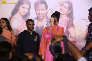Sunny Leone in a pink dress attending the teaser launch of the Telugu film Ginna