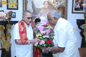 Telugu Superstar Krishna Birthday celebrations attended by his step son Naresh and fans