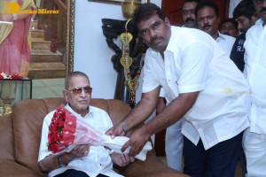Telugu Superstar Krishna Birthday celebrations attended by his step son Naresh and fans