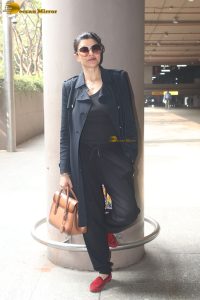 former miss universe and bollywood actress Sushmita Sen in black dress at airport