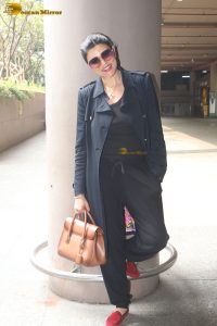 former miss universe and bollywood actress Sushmita Sen in black dress at airport