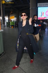 former miss universe and bollywood actress Sushmita Sen in black dress at airport