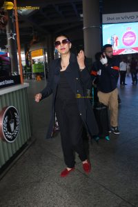 former miss universe and bollywood actress Sushmita Sen in black dress at airport