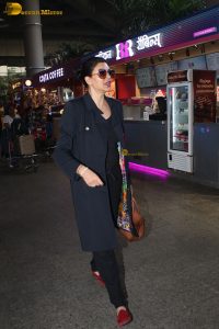 former miss universe and bollywood actress Sushmita Sen in black dress at airport