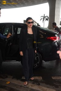 actress Sushmita Sen gorgeous in a black dress at airport