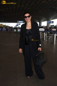 actress Sushmita Sen gorgeous in a black dress at airport
