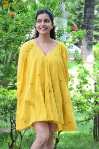 telugu actress Swathi Reddy stunning hot looks in a yellow mini dress