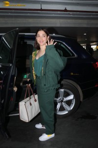 actress tamannaah bhatia dressed in green at the airport