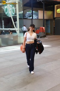 indian actress tamannaah bhatia hot looks in a pink t-shirt at airport