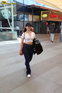 indian actress tamannaah bhatia hot looks in a pink t-shirt at airport