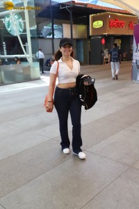indian actress tamannaah bhatia hot looks in a pink t-shirt at airport